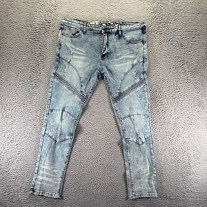 LR Scoop Jeans Mens 37x30 Blue Cotton Denim Skinny Leg Faded Biker Moto Stretch